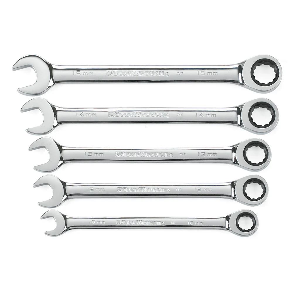 GearWrench 93004D 5 Pc. 72-Tooth 12 Point Ratcheting Combination Metric Wrench Set - Moutools