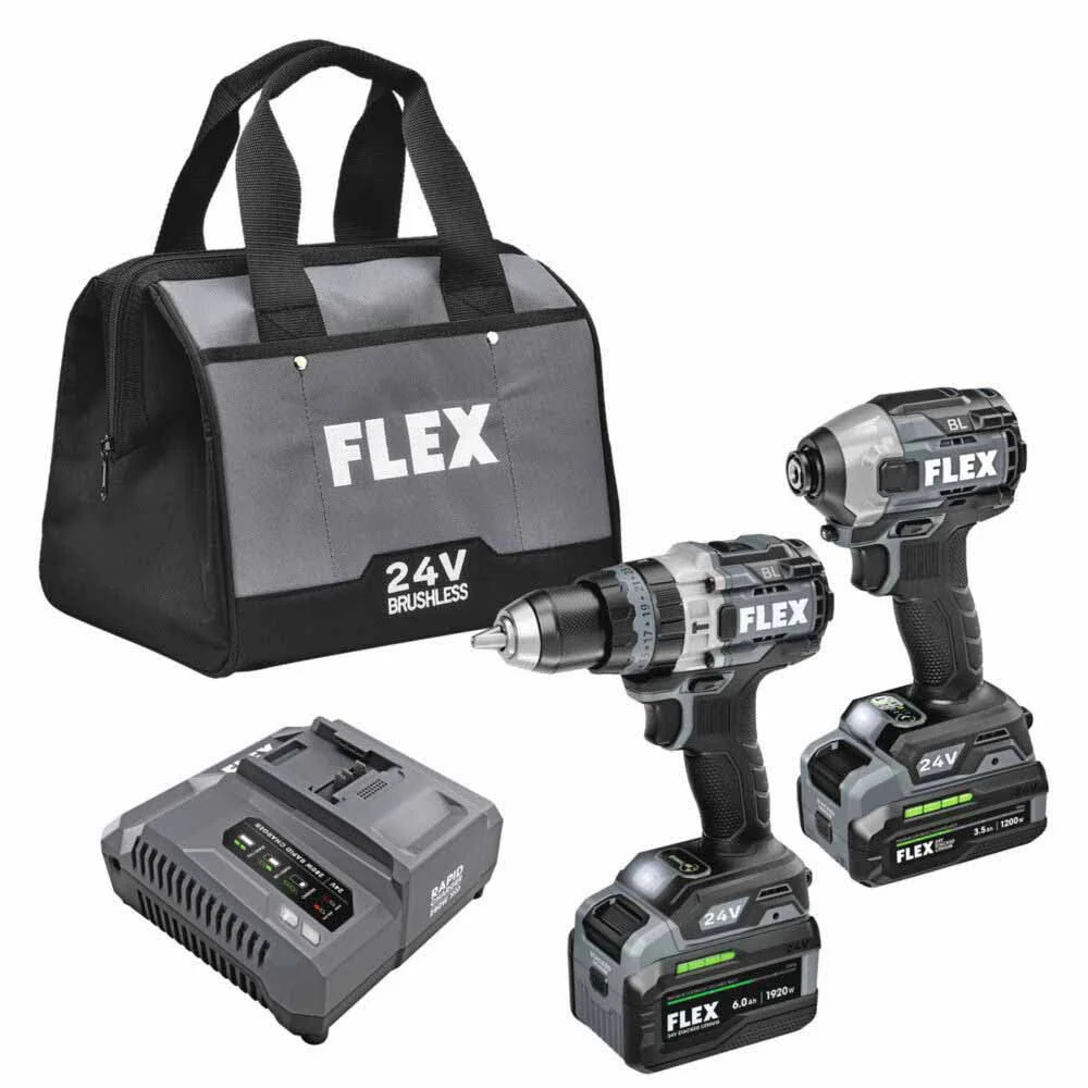 Flex FXM202-2G 2 Tool Combo Kit, Hammer Drill with Turbo Mode and Quick Eject Impact Driver, Stacked-Lithium - Moutools