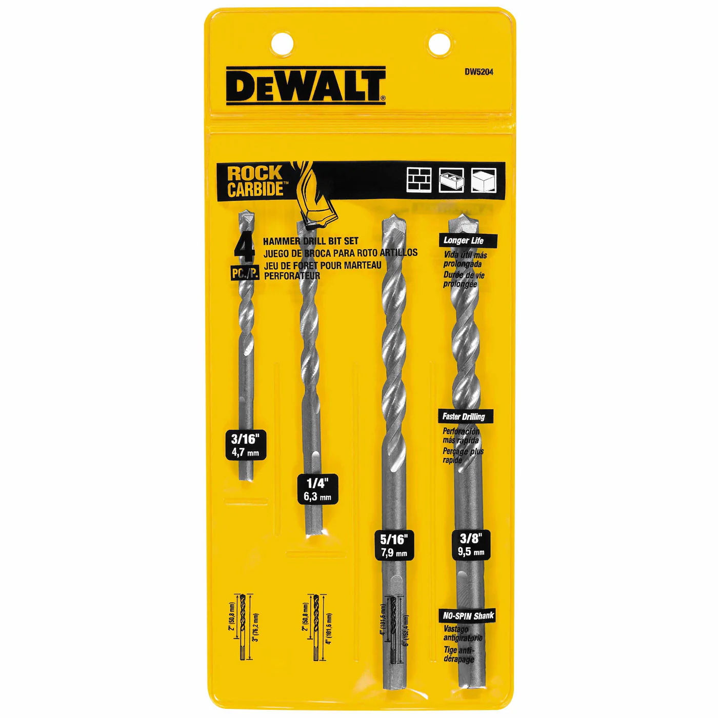 DeWalt DW5204 4-Pc. Premium Percussion Masonry Drill Bit Set - Moutools
