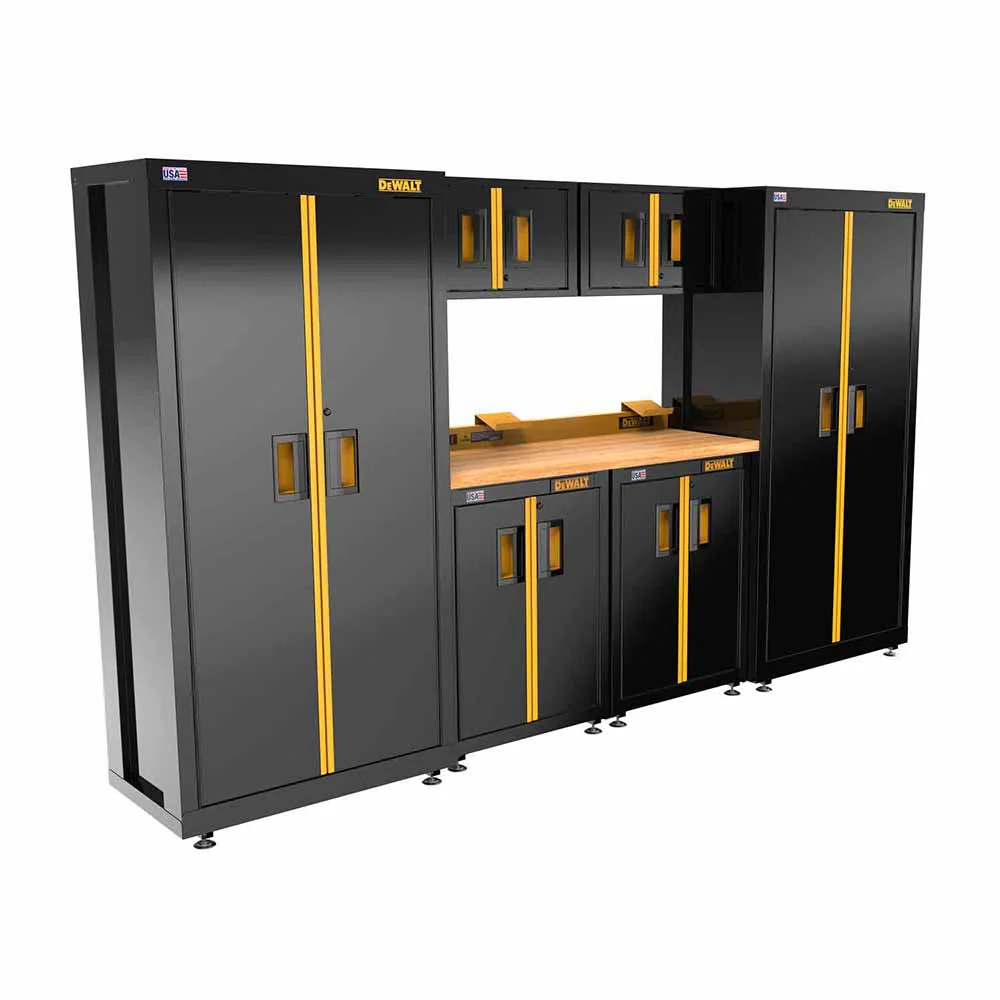 DeWalt DWST27401 Welded Storage Suite: 126-in Wide, 7 Piece Suite with 2, 2-Door Base Cabinets and Wood Top - Moutools