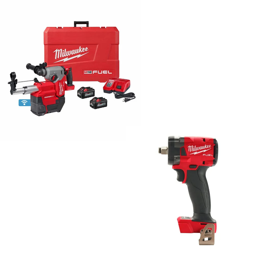 Milwaukee 2914-22DE M18 FUEL Rotary Hammer Kit W/ FREE 2855-20 Impact Wrench - Moutools