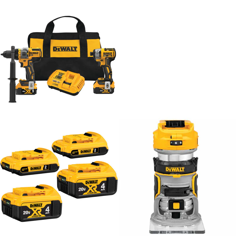 DeWalt DCK2100P2 20V 2-Tool Combo Kit W/ DCB324-4 20V Battery-4Pk & FREE Router - Moutools