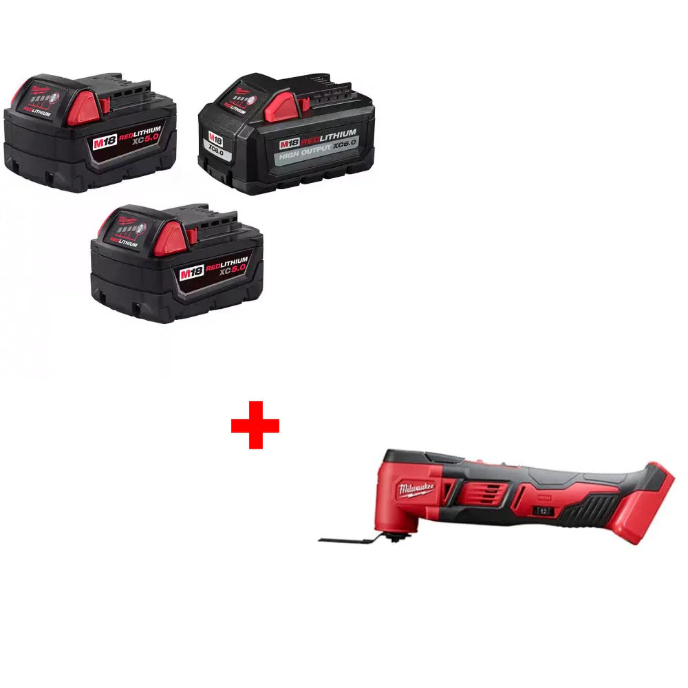 Milwaukee 48-11-1856 M18 18V Battery 3-Pack W/ FREE 2626-20 M18 Multi-Tool-Bare - Moutools