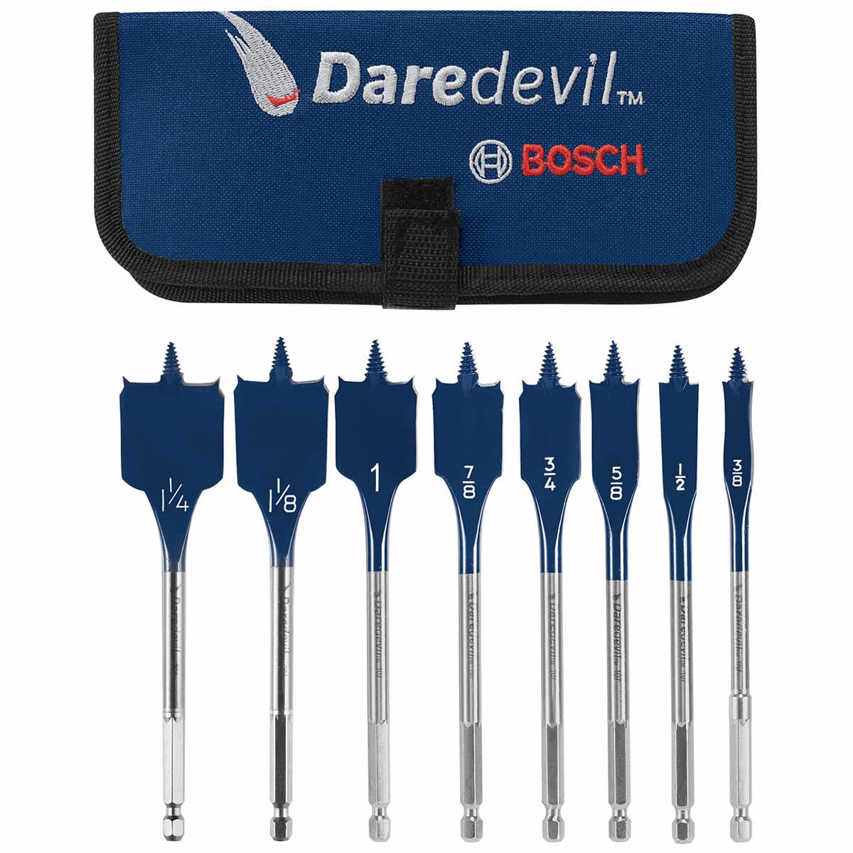 Bosch DSB5008P 8 pc. Daredevil Standard Spade Bit Set with Pouch - Moutools