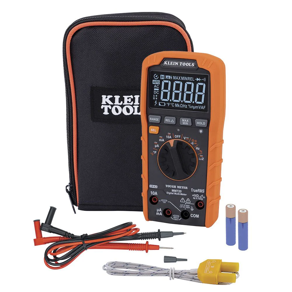 Klein MM720 Digital Multimeter, TRMS Auto-Ranging, 1000V, Temp, Low Impedance - Moutools