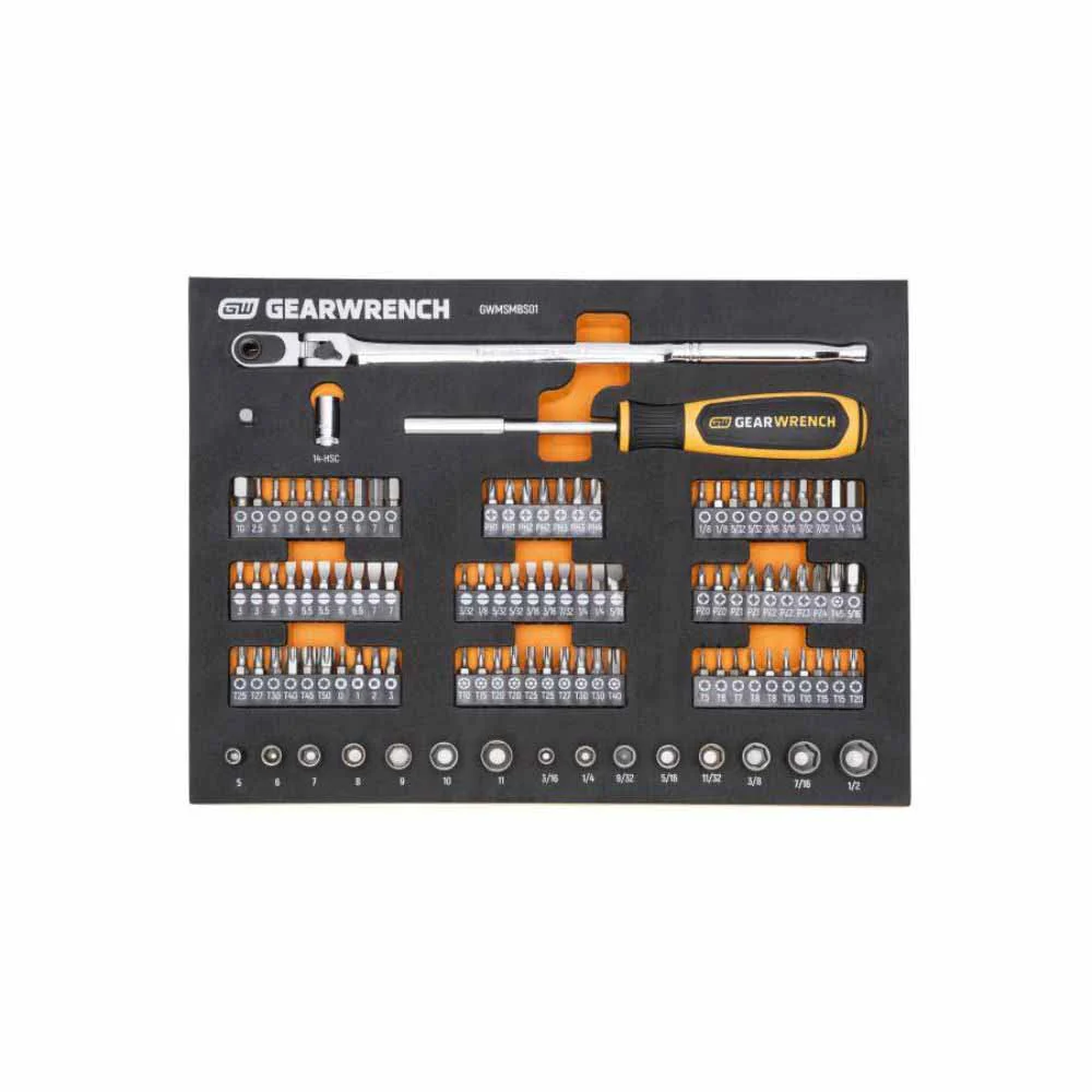 Gearwrench GWMSMBS01 105 Pc. 1/4” Drive Slim Head Mechanics Tool Set in Foam Storage Tray - Moutools
