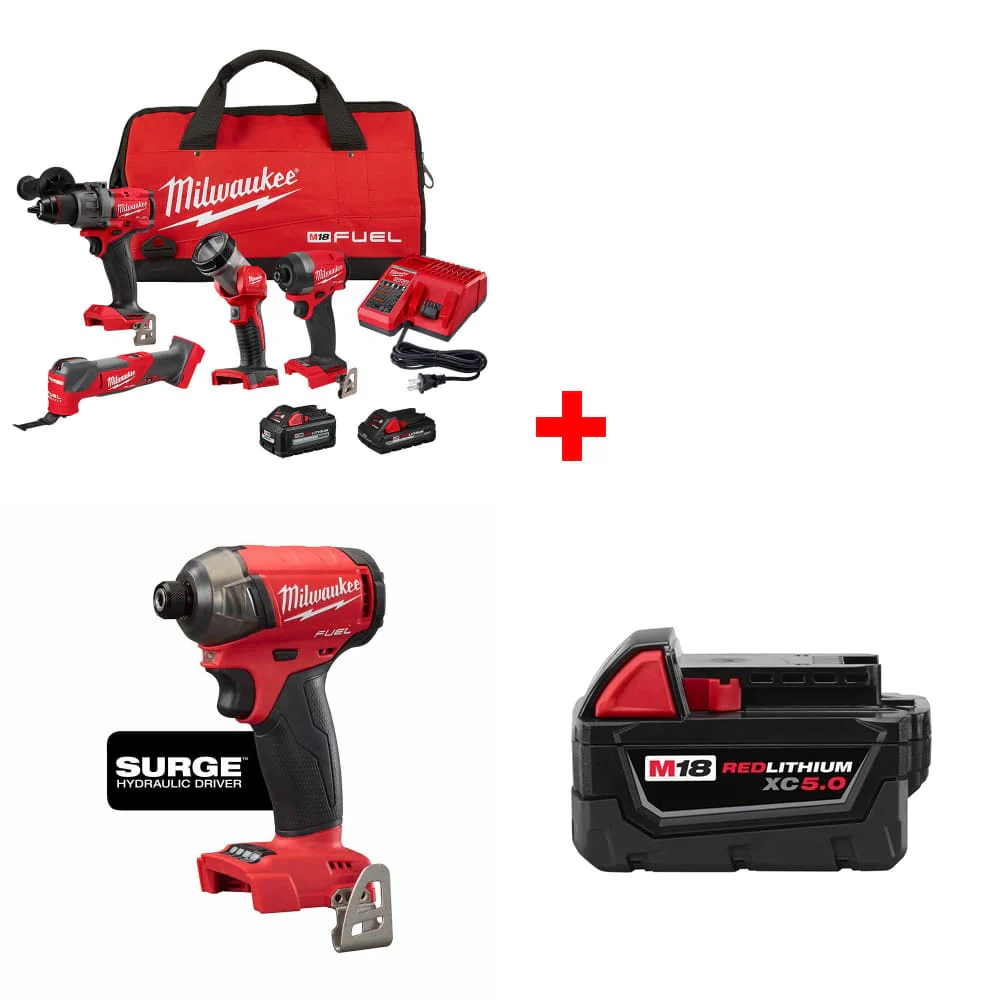 Milwaukee 3698-24MT M18 4-Tool Combo Kit w/ 2760-20 Hex Driver & Battery Pack - Moutools