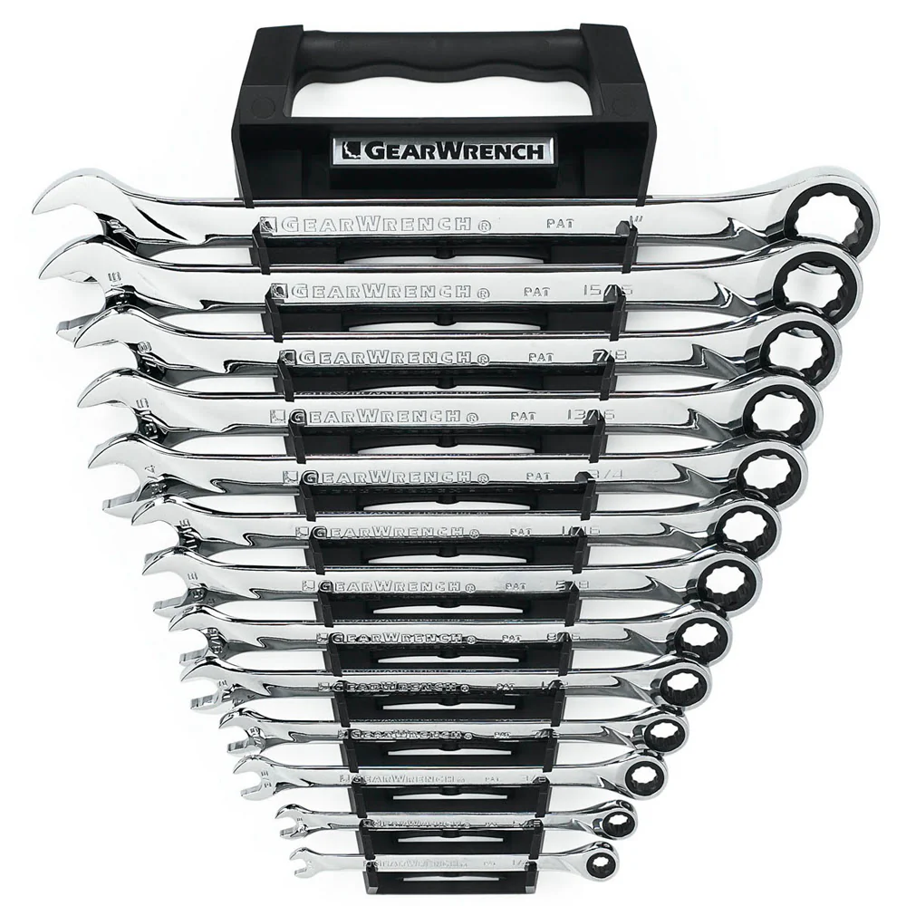 GearWrench 85199 13 Pc. 72-Tooth 12 Point XL Ratcheting Combination SAE Wrench Set - Moutools