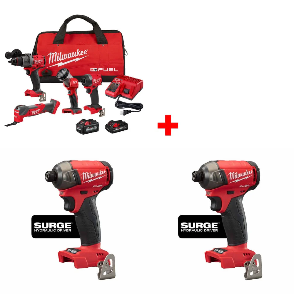 Milwaukee 3698-24MT M18 FUEL 4-Tool Combo Kit w/ FREE 2760-20 Hex Driver, 2Pk - Moutools