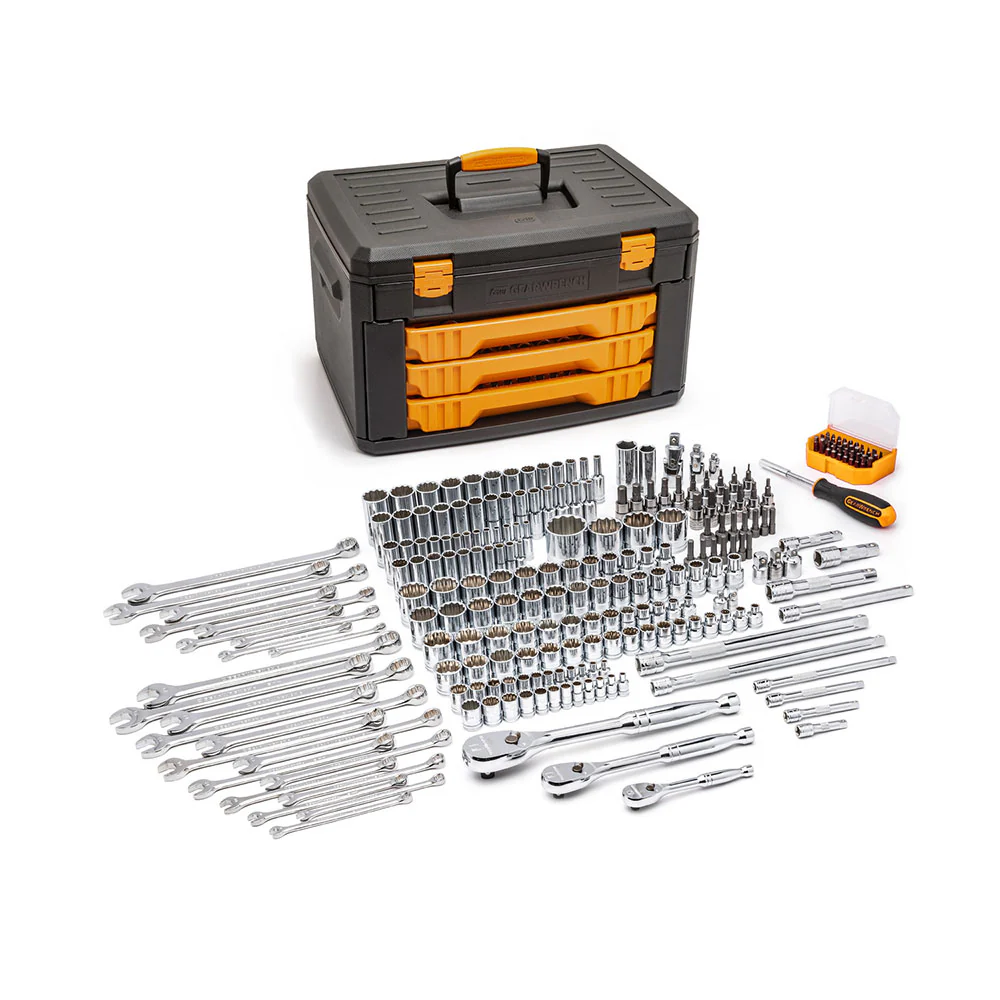 GearWrench 80972 243 Pc. 12 Point Mechanics Tool Set in 3 Drawer Storage Box - Moutools