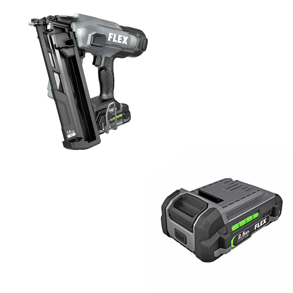 Flex FX4321A-1A 16Ga Angled Nailer Kit W/ FREE FX0111-1 24V 2.5Ah Li-Ion Battery - Moutools