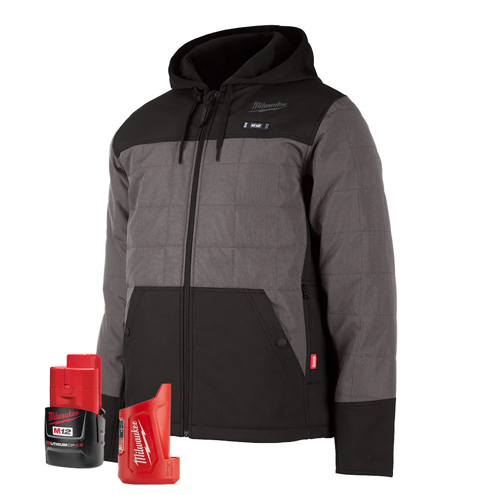 Milwaukee 205G-21 M12 Heated AXIS Hooded Jacket Kit Gray - Moutools