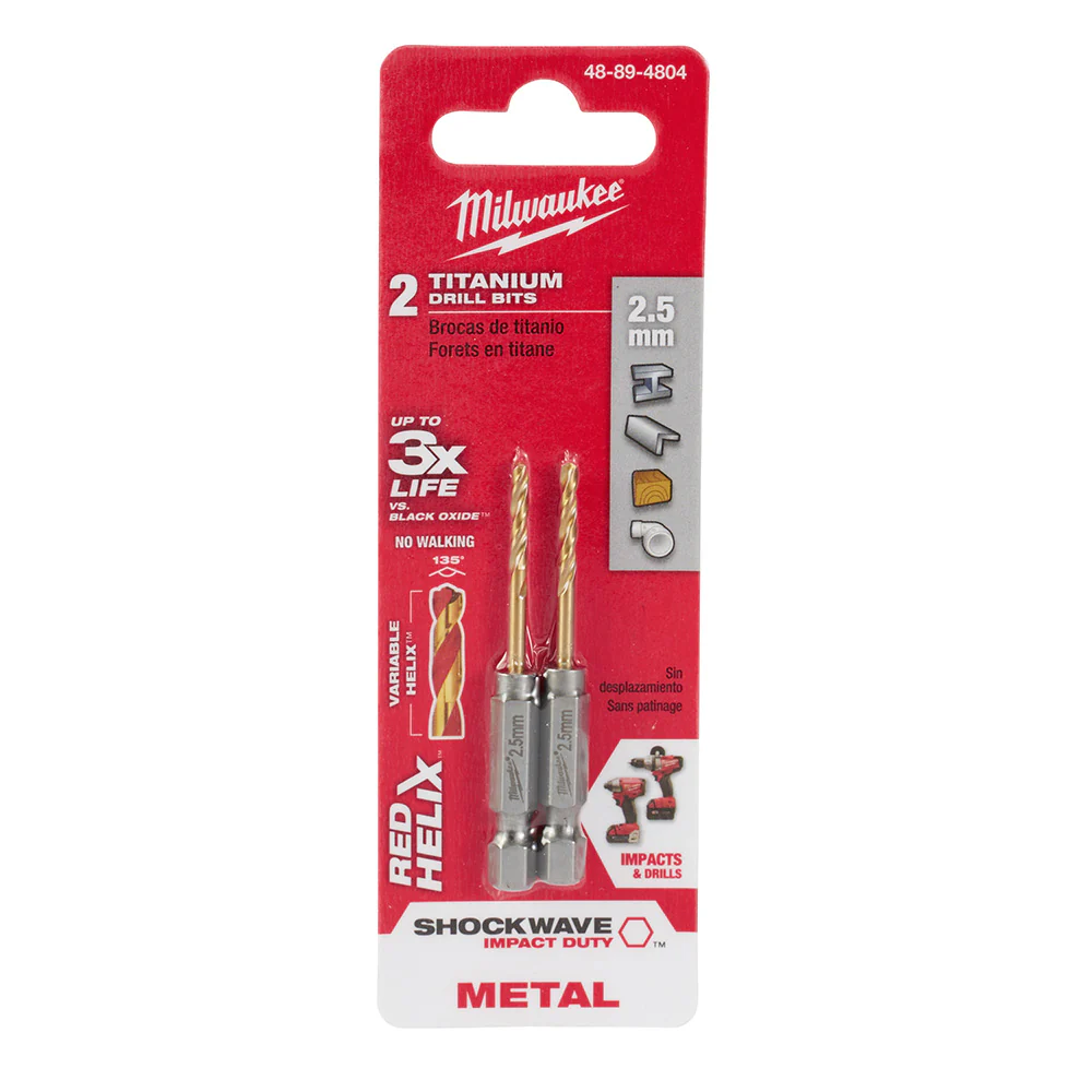 Milwaukee 48-89-4804 2.5mm Metric Titanium SHOCKWAVE™ Red Helix Bit - Moutools