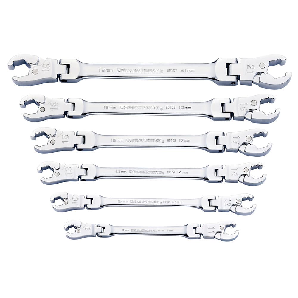 GearWrench 89101D 6 Pc. Ratcheting Flex Head Flare Nut Metric Wrench Set - Moutools