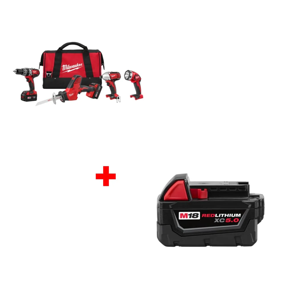 Milwaukee 2695-24 M18 4-Tool Combo Kit w/ Two 48-11-1850 XC5.0 Batteries - Moutools