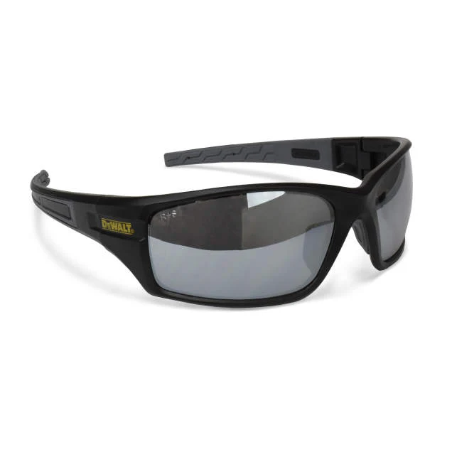 Dewalt DPG101-6D Auger Safety Glasses, Black Frame, Silver Mirror Lens - Moutools