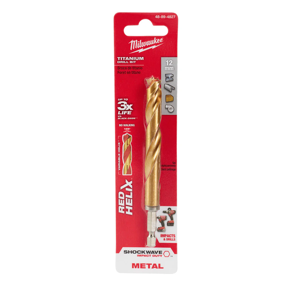 Milwaukee 48-89-4827 12mm Metric Titanium SHOCKWAVE™ Red Helix Bit - Moutools