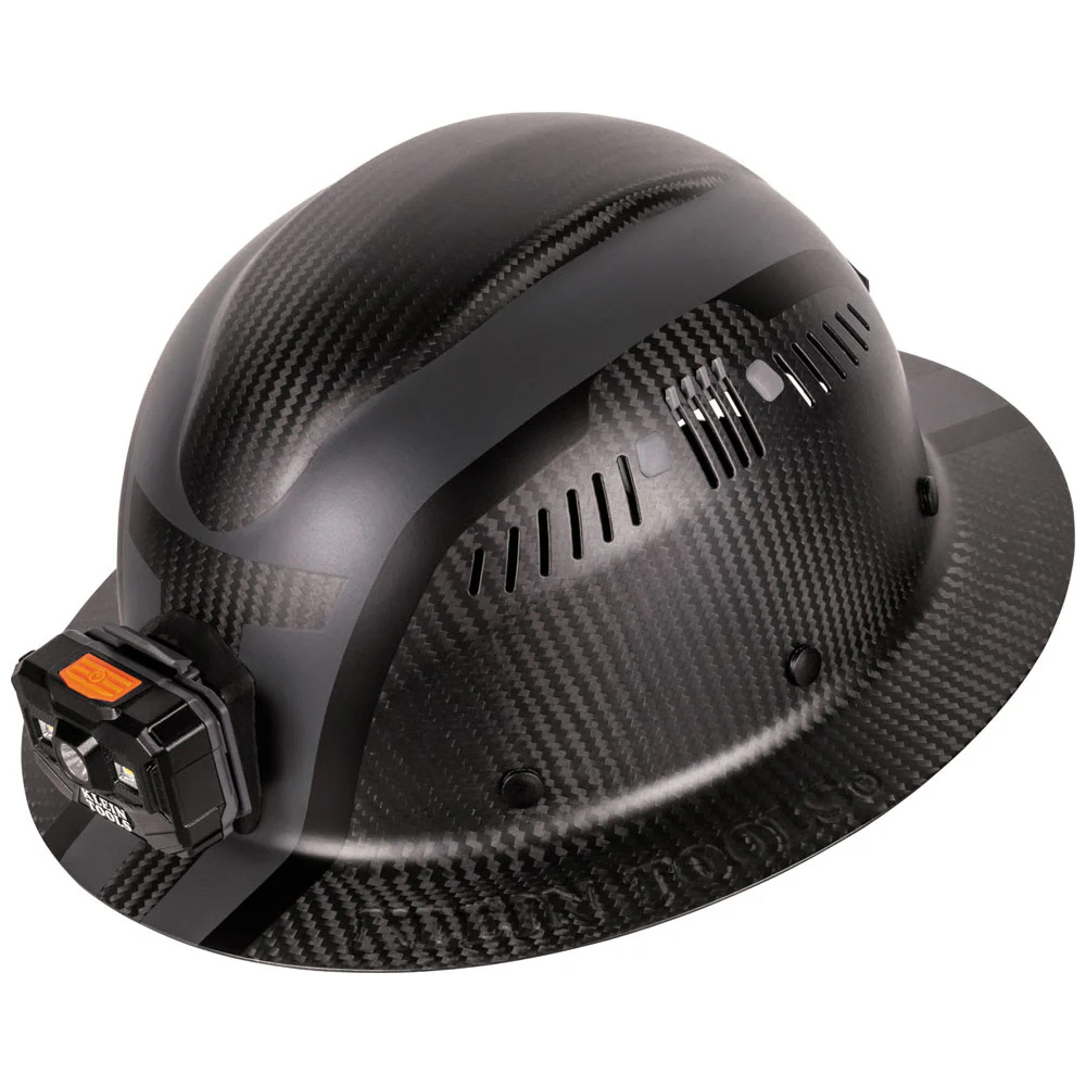 Klein 60514 Klein Carbon Fiber Full Brim Hard Hat with Headlamp, Spartan - Moutools