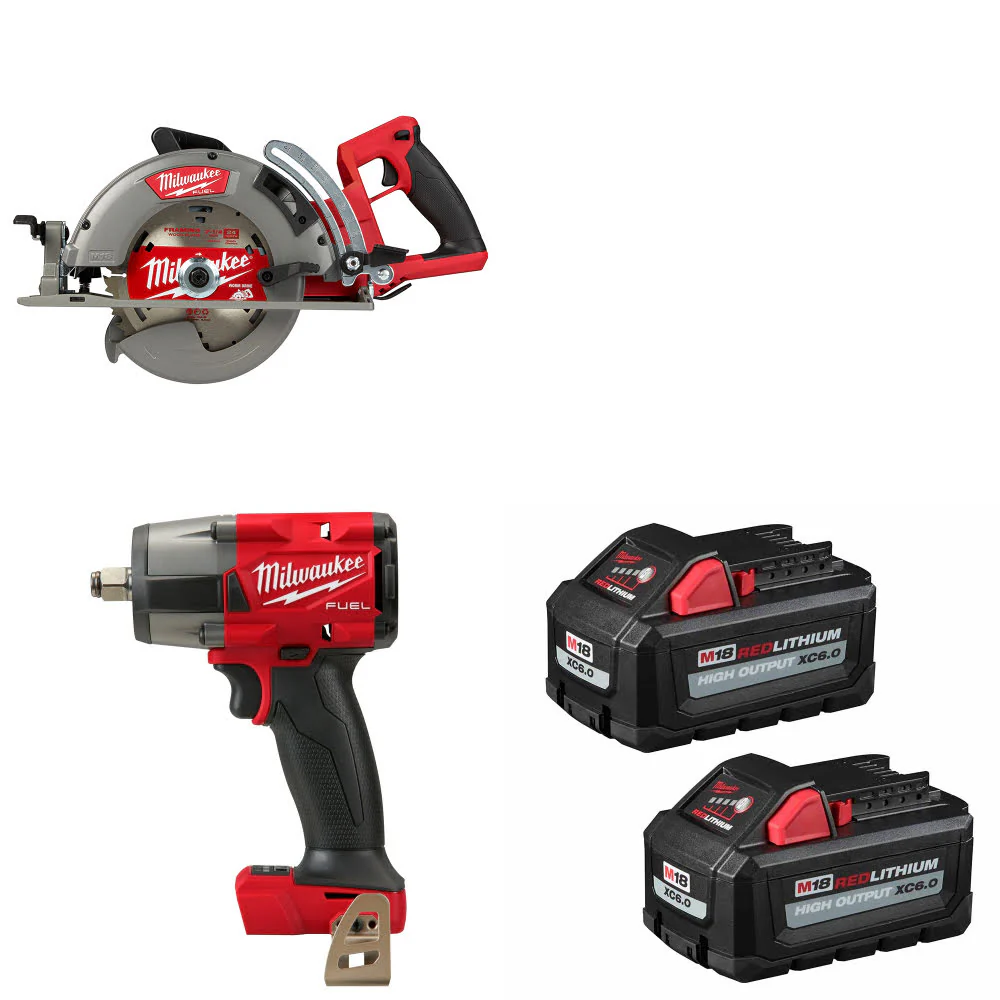Milwaukee 2830-20 M18 FUEL Circ Saw W/ M18 Impact Wrench & FREE Battery 2 Pack - Moutools