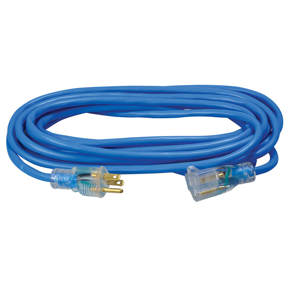 Southwire 2467SW8806 14/3 25' SJTW Low Temp Blue Extension Cord with Lighted End - Moutools