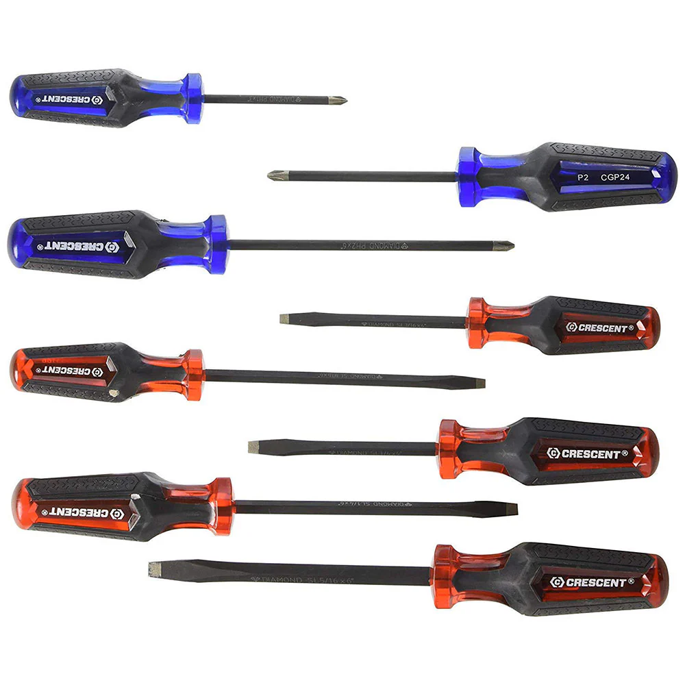 Crescent CGPS8PCSET 8Pc. Phillips/Slotted Co-Molded Diamond Tip Screwdriver Set - Moutools