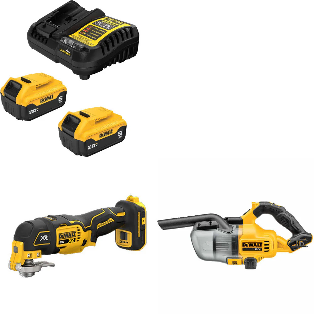 DeWalt DCB205-2C 20V Max Starter Kit W/ DCS356B 20V Multi-Tool & Vacuum, Bare - Moutools