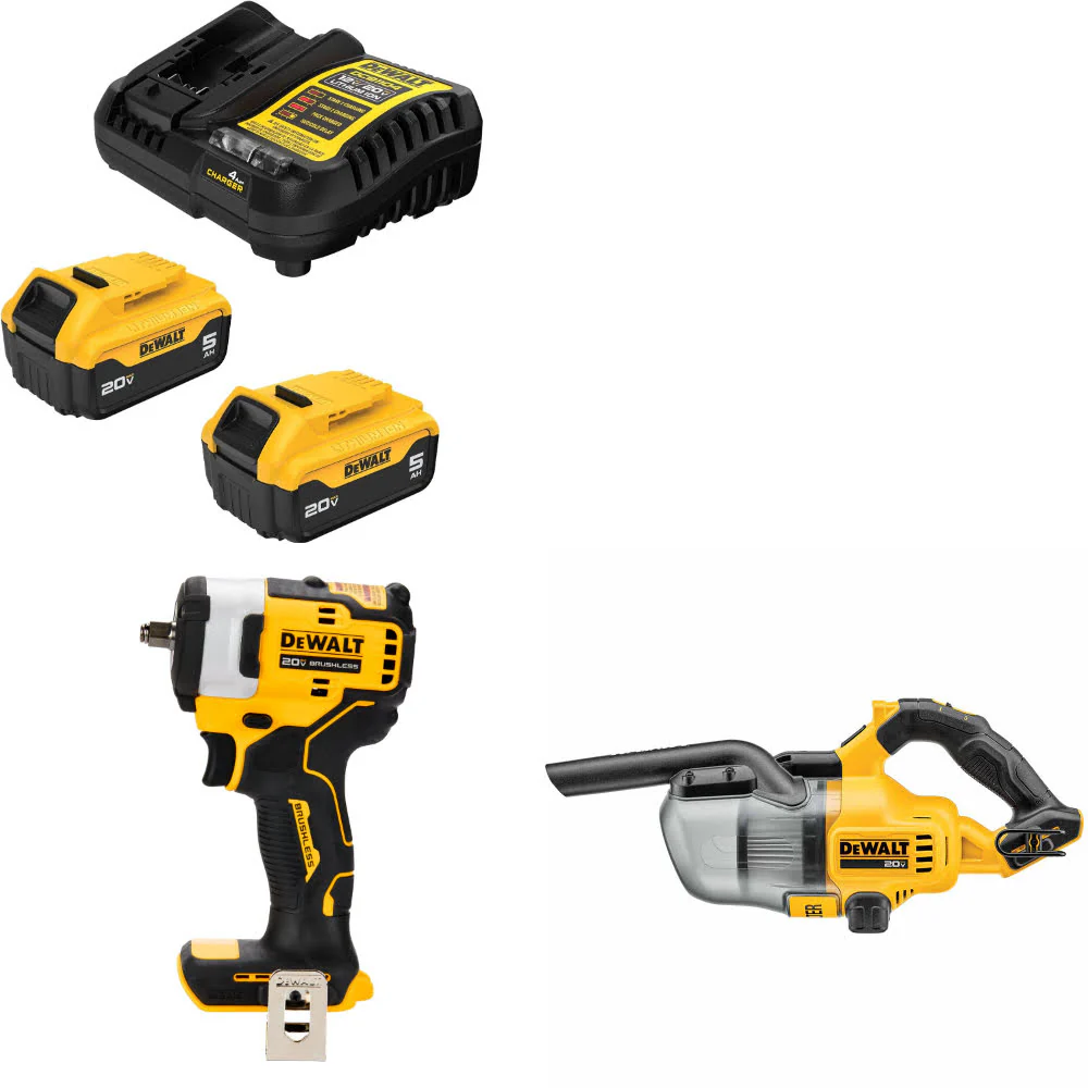DeWalt DCB205-2C 20V Max Starter Kit W/ DCF913B 20V Impact Wrench & Vacuum, Bare - Moutools