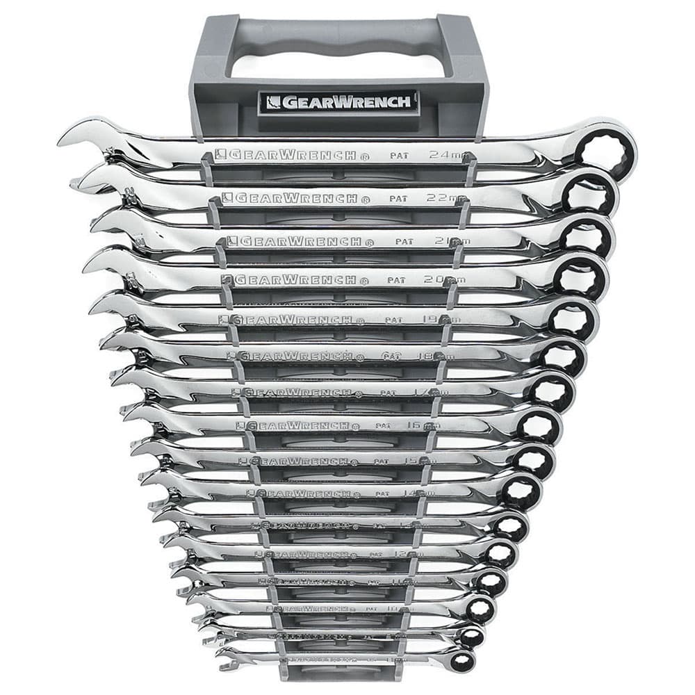 GearWrench 85099 16 Pc. 72-Tooth 12 Point XL Ratcheting Combination Metric Wrench Set - Moutools