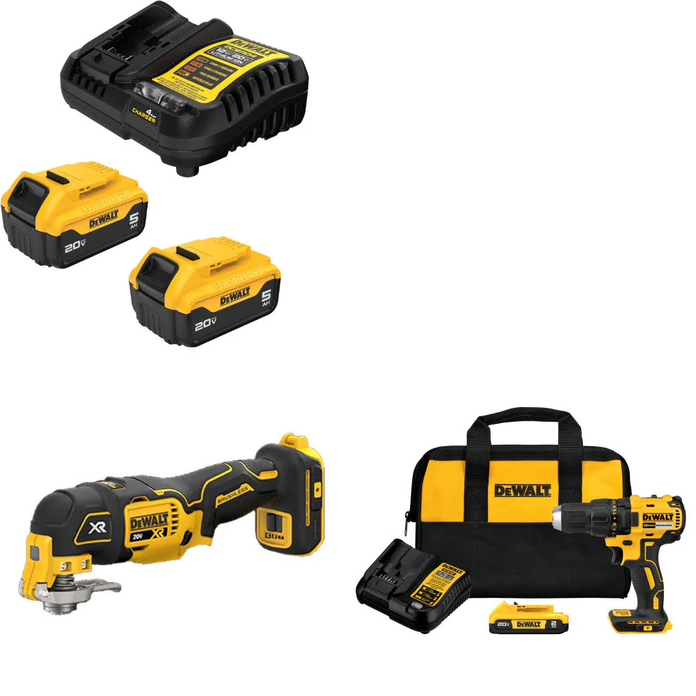 DeWalt DCB205-2C 20V Starter Kit W/ DCS356B 20V Multi-Tool & Drill/Driver Kit - Moutools