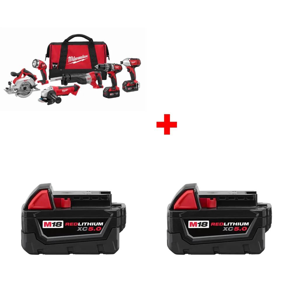 Milwaukee 2696-26 M18 6-Tool Combo Kit w/ Two 48-11-1850 XC5.0 Batteries - Moutools