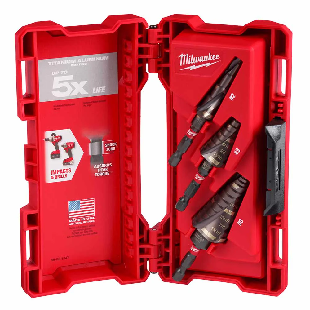 Milwaukee 48-89-9256 SHOCKWAVE Impact Duty Step Bit Mechanical Set (#2, #3, #8) - Moutools