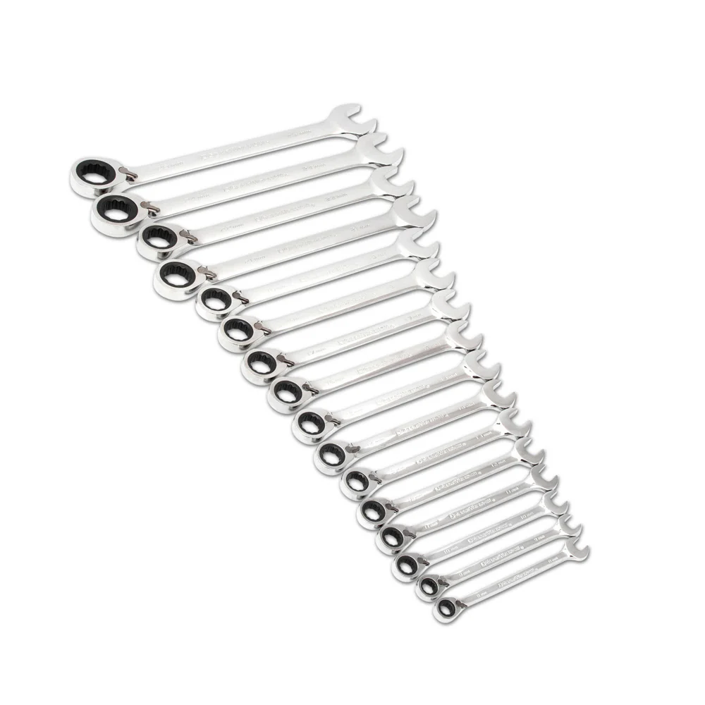 GearWrench 9602N 16 Pc. 72-Tooth 12 Point Reversible Ratcheting Combination Metric Wrench Set - Moutools