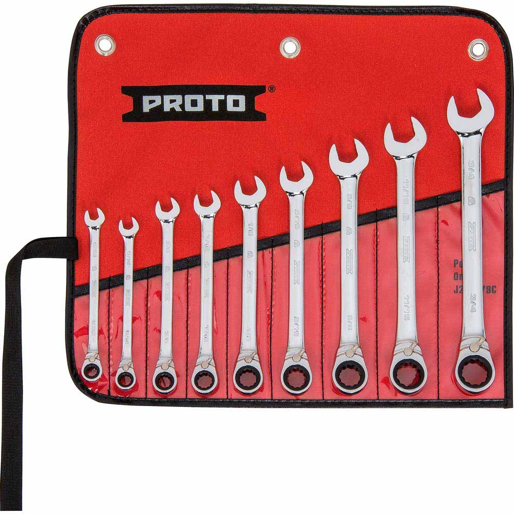 Proto JSCVT-9S 9-Piece Full Polish Combination Reversible Ratcheting Wrench Set - 12 Point - Moutools