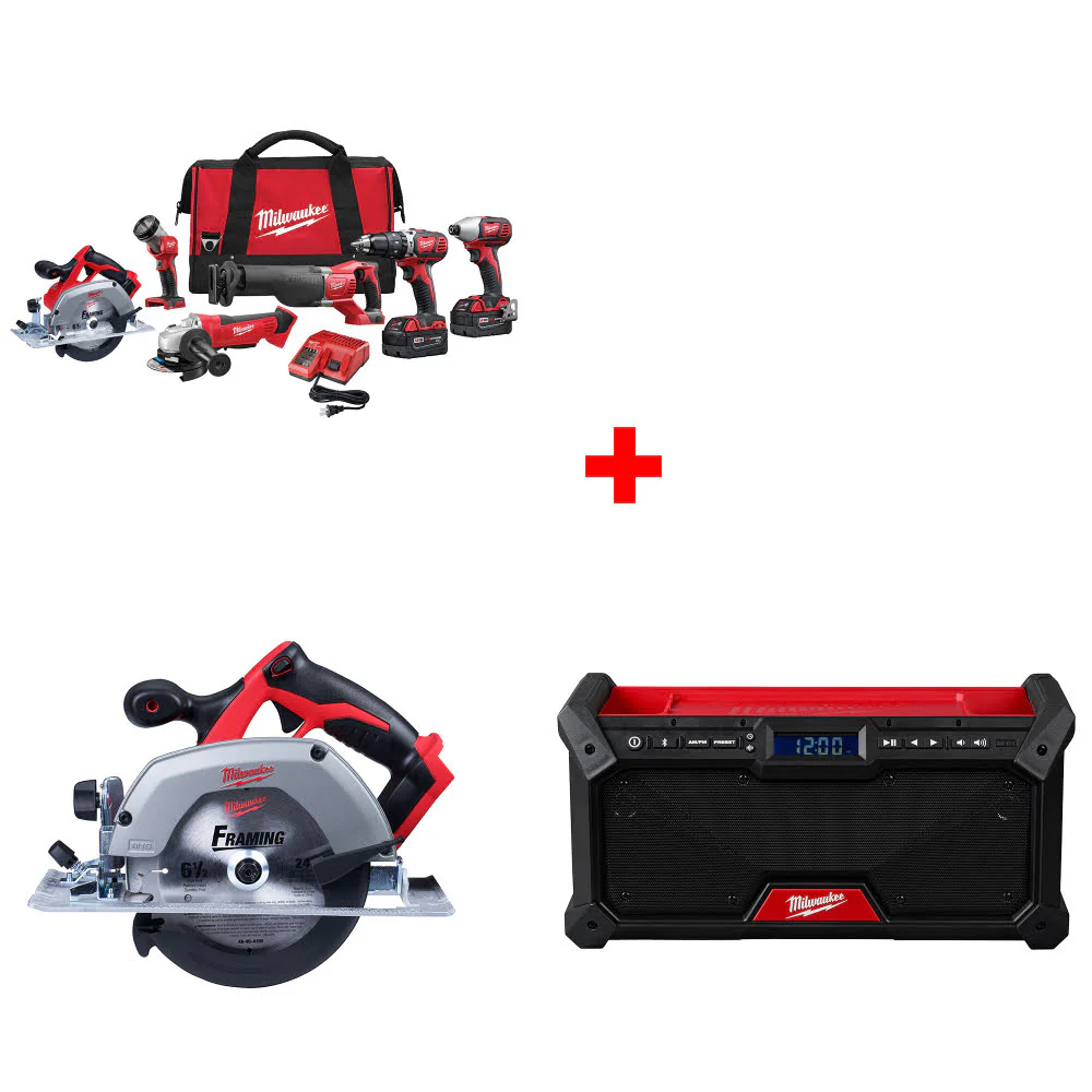 Milwaukee 2696-26 M18 6-Tool Combo Kit W/ FREE 2630-20 18V Circ Saw & M18 Radio - Moutools