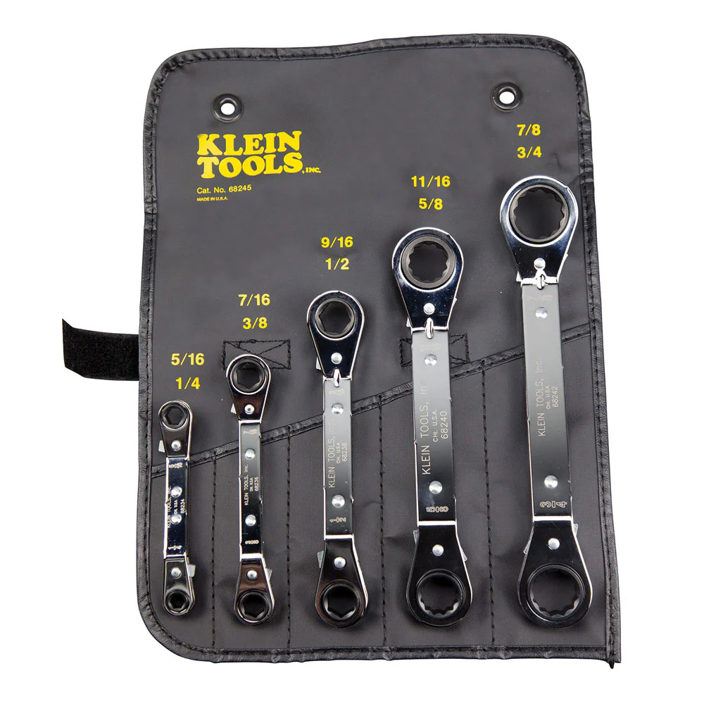 Klein 68245 Reversible Ratcheting Box Wrench Set, 5-Piece - Moutools