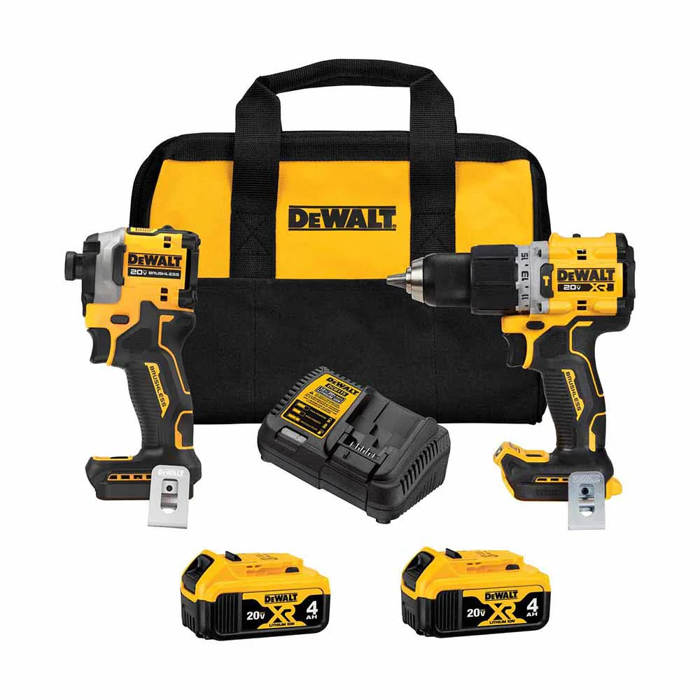 DeWalt DCK2050M2 20V Max Brushless Cordless XR 1/2 In. Hammer Drill/Driver And Atomic 1/4 In. Impact Driver Kit With 4.0Ah Batteries - Moutools