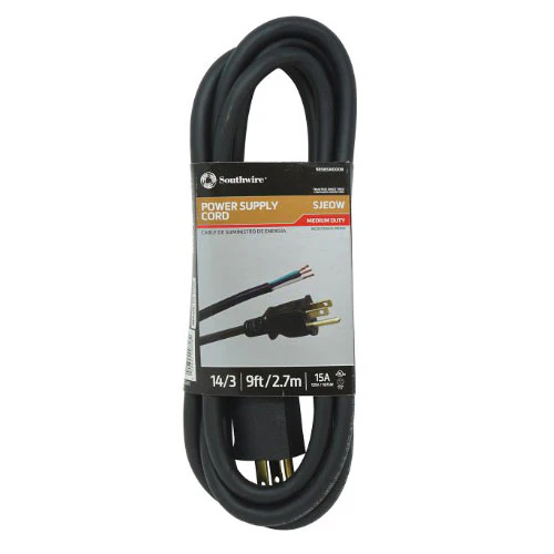 Southwire 9858SW0008 14/3 9' SJEOW Power Supply Cord with NEMA 5-15 Plug - Moutools