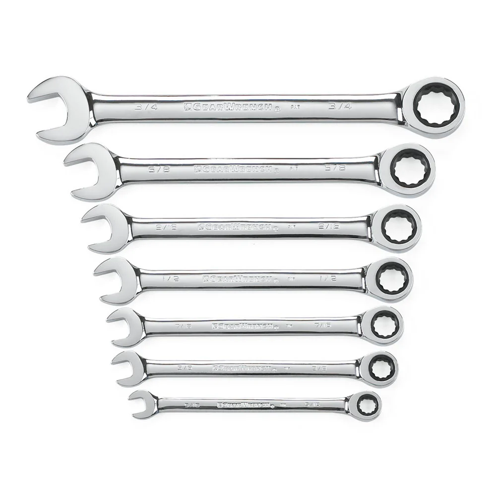 GearWrench 9317 7 Pc. 72-Tooth 12 Point Ratcheting Combination SAE Wrench Set - Moutools