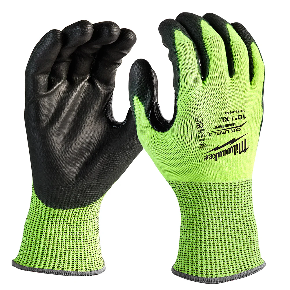 Milwaukee 48-73-8943B 12PK High Visibility Cut Level 4 Polyurethane Dipped Safety Gloves - X-Large - Moutools