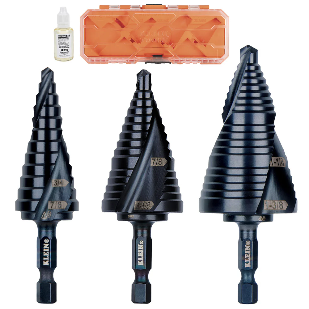 Klein QRSTSPRO Premium Electrician's Quick Release Step Bit Set, 3 Piece - Moutools