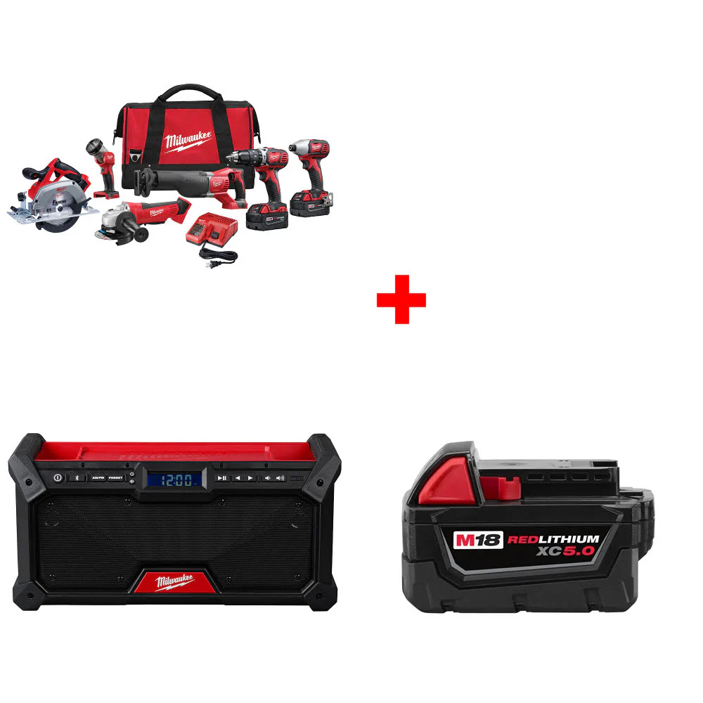 Milwaukee 2696-26 M18 6-Tool Combo Kit W/ FREE 2952-20 M18 Radio & Battery Pack - Moutools