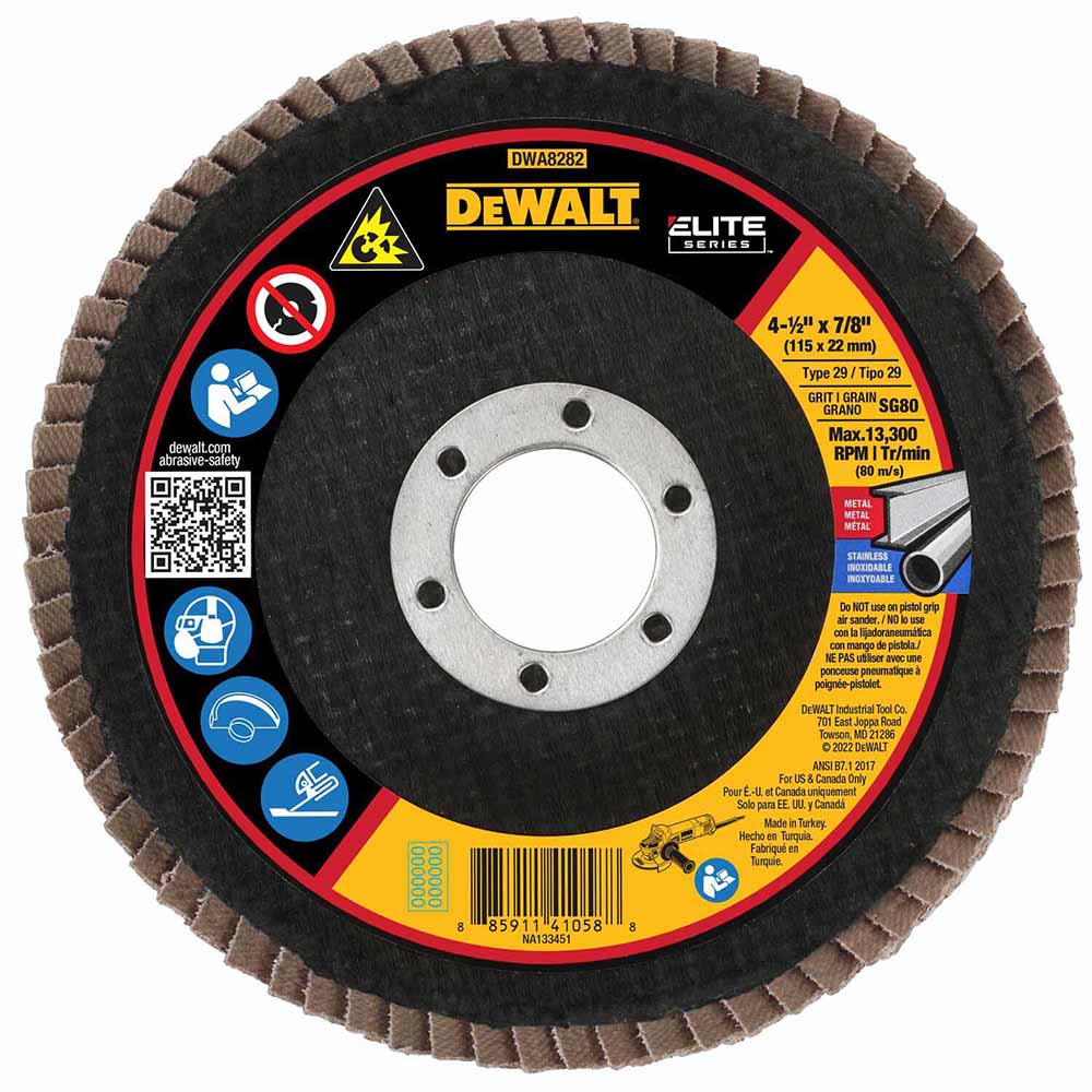DeWalt DWA8282 ELITE SERIES 4-1/2 X 7/8 80G T29 Flap Disc - Moutools