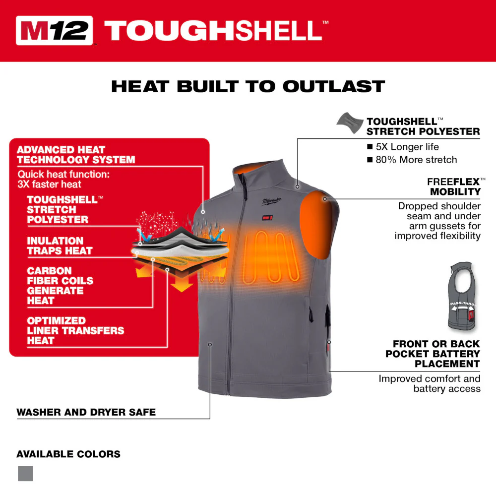 Milwaukee 304G-20 M12 Heated TOUGHSHELL Vest Gray (Vest Only) - Moutools