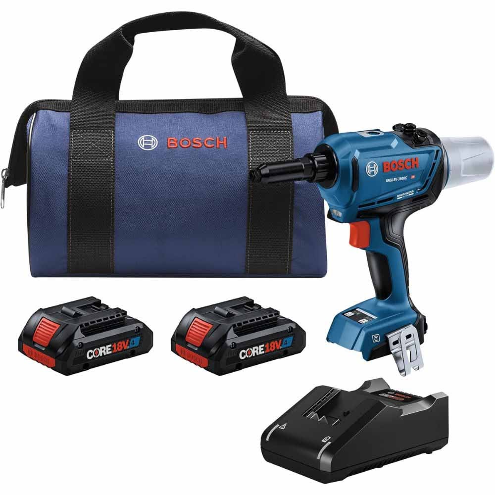 Bosch GRG18V-3600CB24 18V Brushless Rivet Gun w/ (2) CORE18V 4 Ah Advanced Power Battery - Moutools