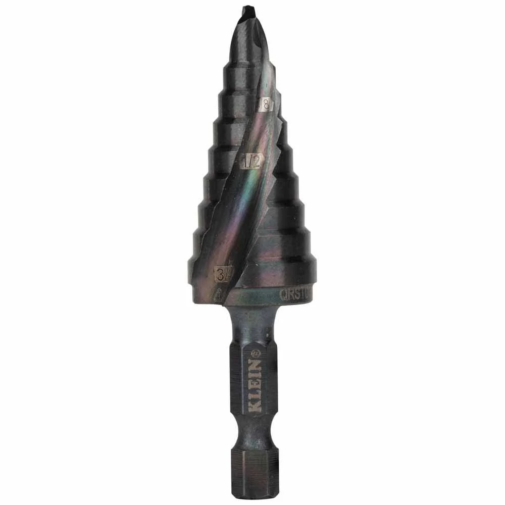 Klein Tools QRST03 Step Drill Bit, Quick Release, Spiral Flute, 1/4 to 3/4-Inch - Moutools