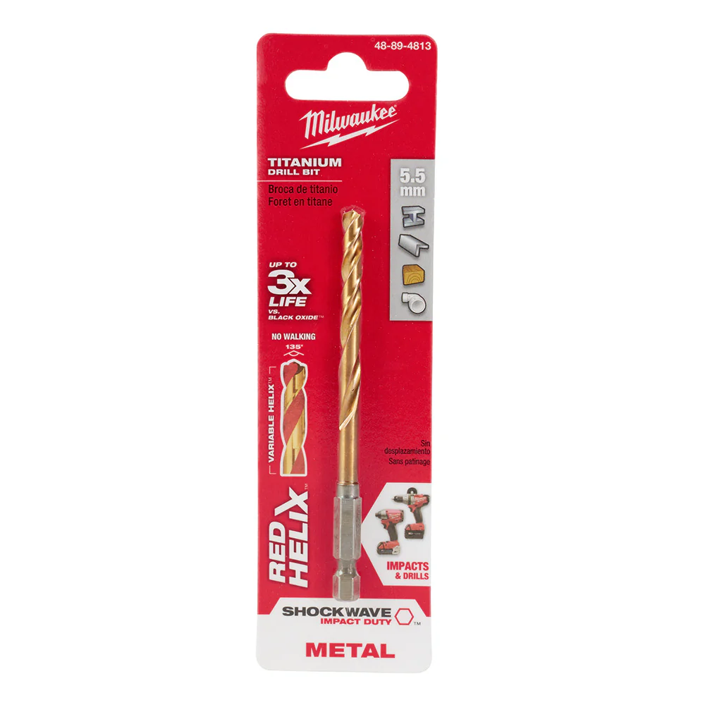 Milwaukee 48-89-4813 5.5mm Metric Titanium SHOCKWAVE™ Red Helix Bit - Moutools