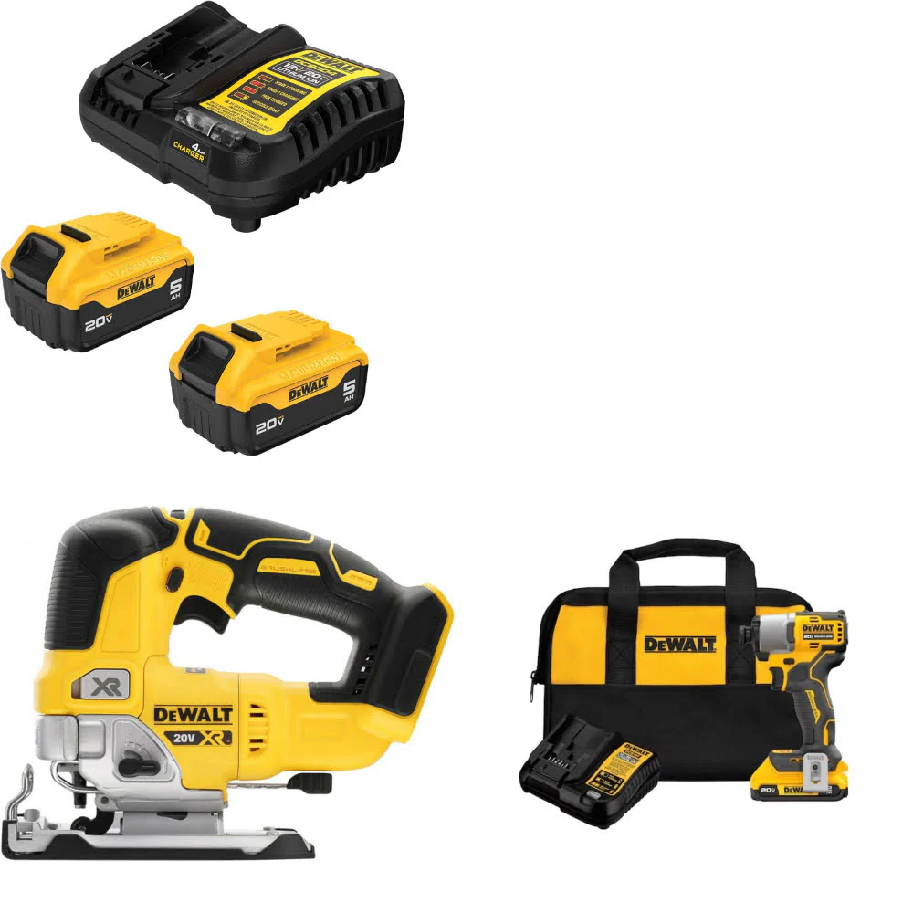 DeWalt DCB205-2C 20V Max Starter Kit W/ DCS334B 20V Jig Saw & Impact Driver Kit - Moutools