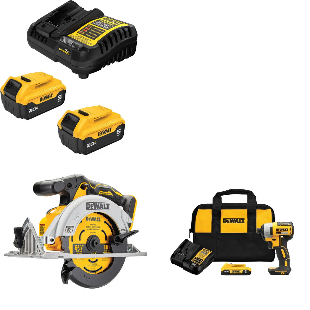 DeWalt DCB205-2C 20V MAX Starter Kit W/ DCS565B 20V Circ Saw & Impact Driver Kit - Moutools