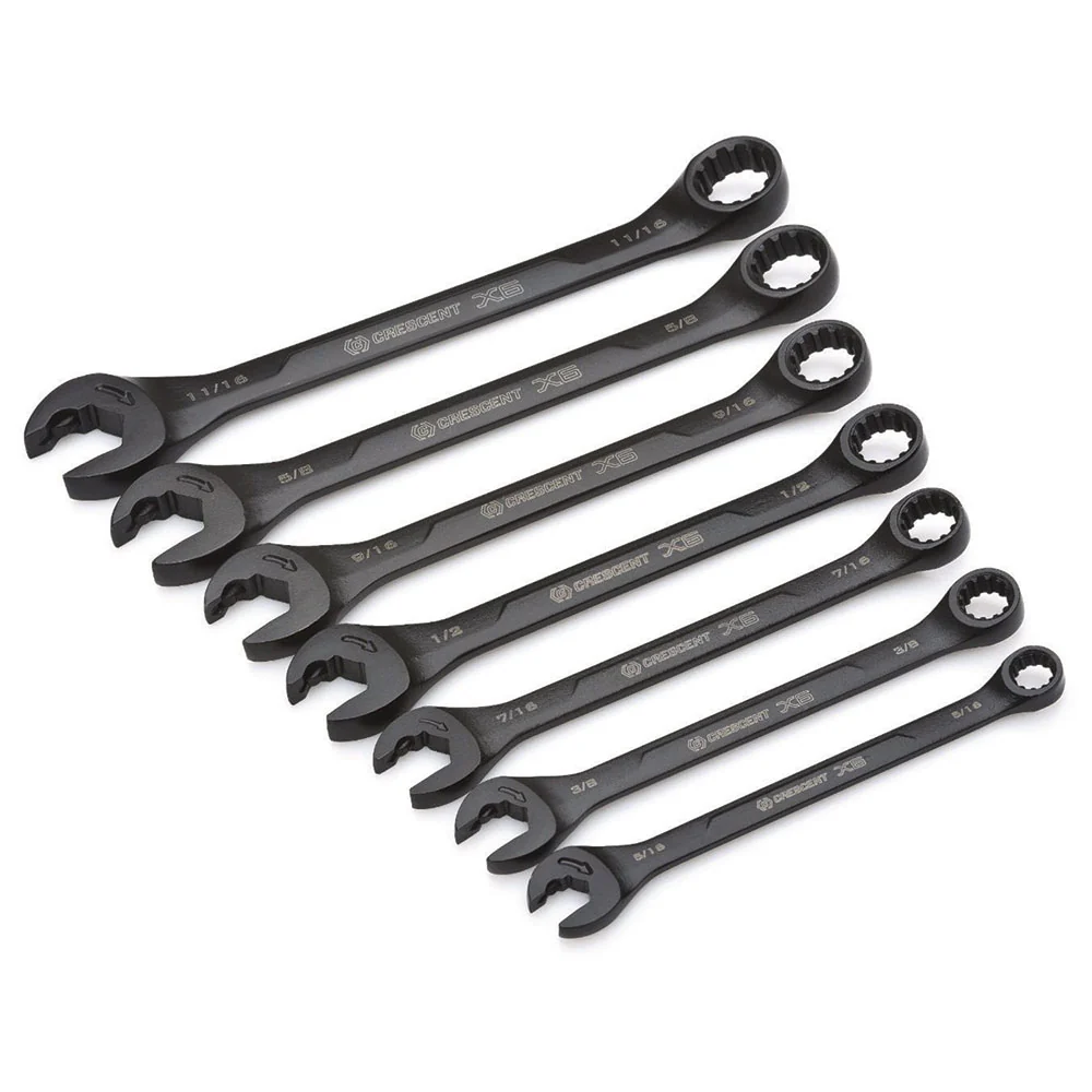 Crescent CX6RWS7 7 Pc. X6 Black Oxide Spline Open End Ratcheting Combo SAE Wrench Set - Moutools