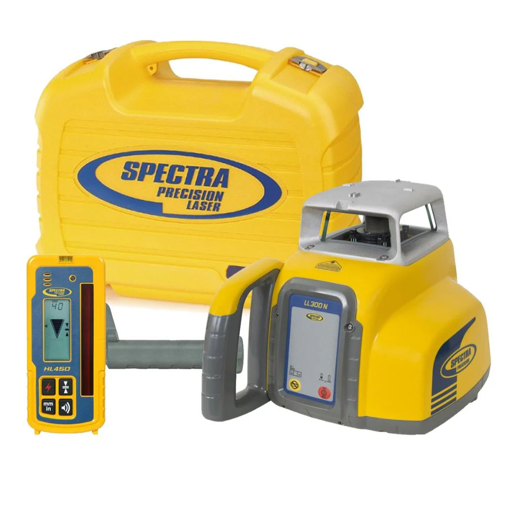Spectra LL300N-4 LL300N Self-Leveling Laser Level Package with HL450 Laser Receiver and Rechargeable Batteries - Moutools